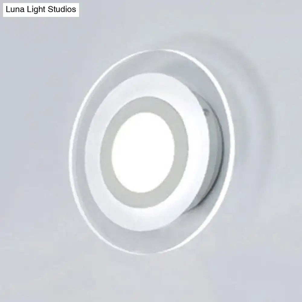 Minimalist off white square led wall lamp with modern circular recessed chrome light featuring triangle round concentric rings