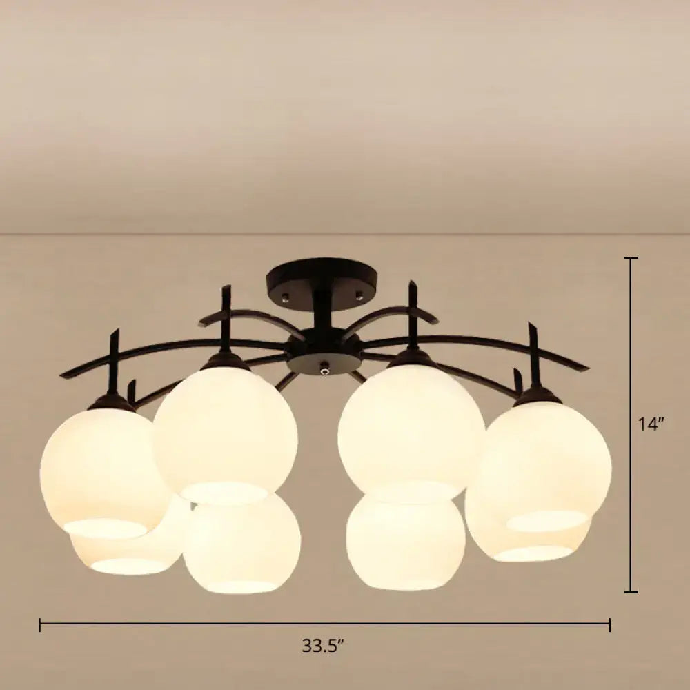 DecorBites™ minimalist black metal ceiling light with five opal glass frosted globes for living room use