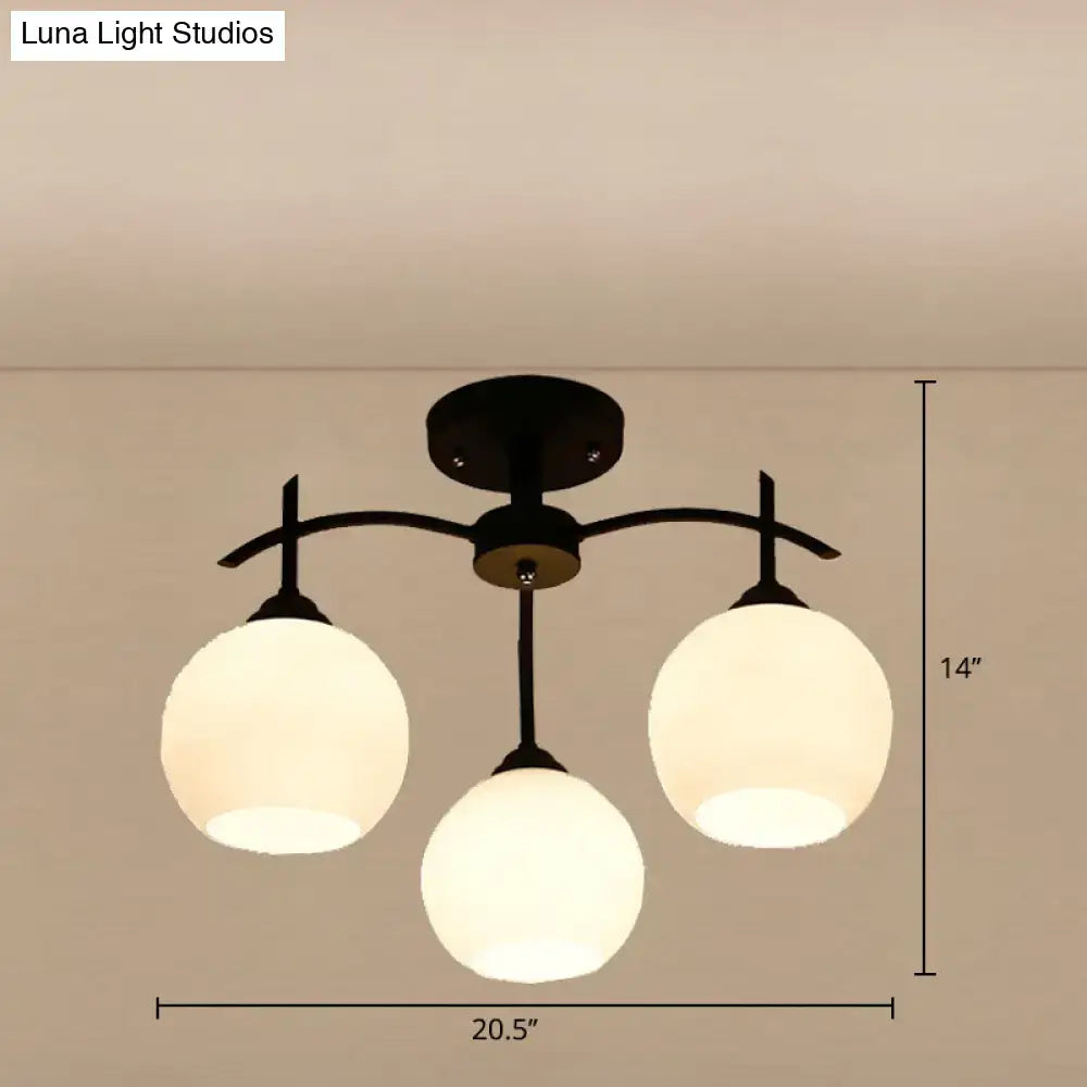 Decorbites minimalist black metal chandelier with three opal glass globes ceiling light for living room