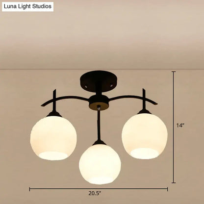 Decorbites minimalist black metal chandelier with three opal glass globes ceiling light for living room