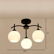 Black metal decorbites minimalist opal glass ceiling light with three frosted globe shades for living room use