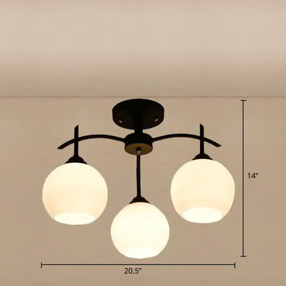 Black metal decorbites minimalist opal glass ceiling light with three frosted globe shades for living room use