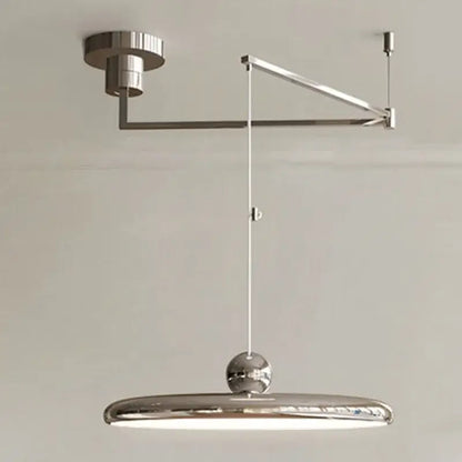 Minimalist pendant light with chrome finish cream iron art shade and spherical accent for bedroom decorbites cream iron