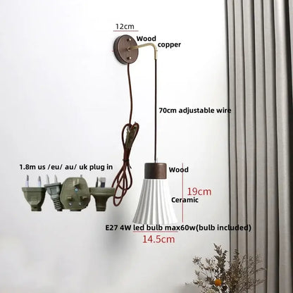 Minimalist white fluted ceramic led wall lamp with wood accents and adjustable copper arm for bedroom decorbites ceramic led decor