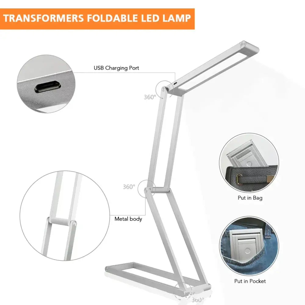 Minimalist silver foldable dimmable led desk lamp with 360 degree adjustable arms decorbites dimmable led for study room