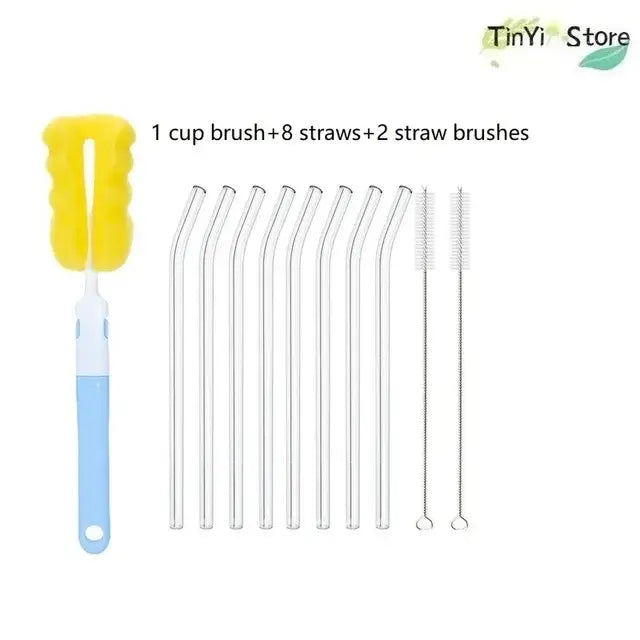 Yellow and light blue cup brush with soft sponge head for cleaning minimalist square glass juice cup drinkware
