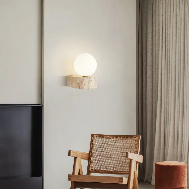 Minimalist wall lights with frosted glass lampshade on natural stone base for elegant bedroom decorbites glass lampshade wall