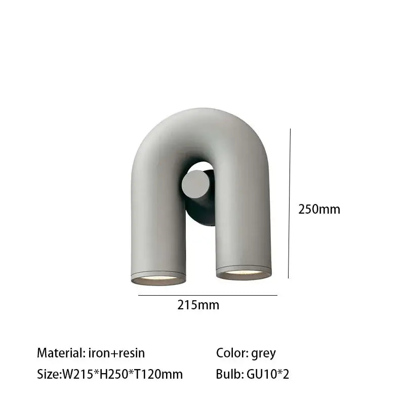 Grey iron and resin minimalist cirkus tube wall sconce with two gu10 light fixtures for bedroom reading light