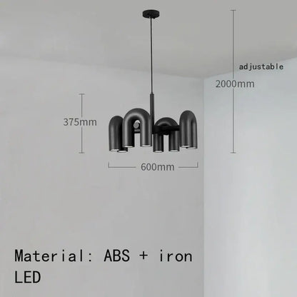 Black modern cirkus tube wall chandelier with curved abs and iron arms for minimalist bedroom reading light