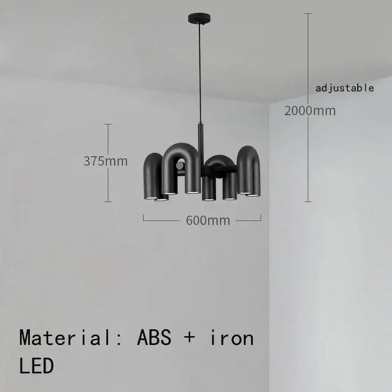 Black modern cirkus tube wall chandelier with curved abs and iron arms for minimalist bedroom reading light