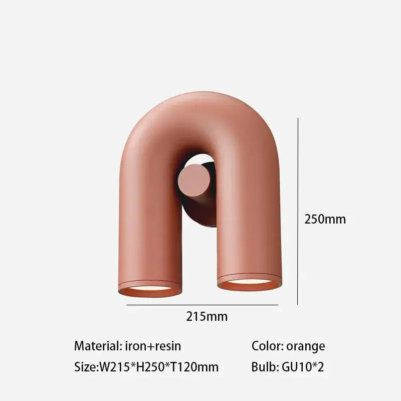 Minimalist terracotta cirkus tube wall sconce in orange iron and resin with two gu10 bulbs for bedroom reading light
