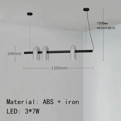 Modern black and white led pendant light with three curved lampshades complementing minimalist cirkus tube wall sconce design