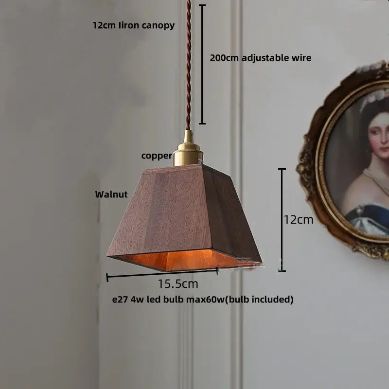 Minimalist warm-toned walnut and brass glass led pendant lamp with adjustable wire suspension for dining room lighting