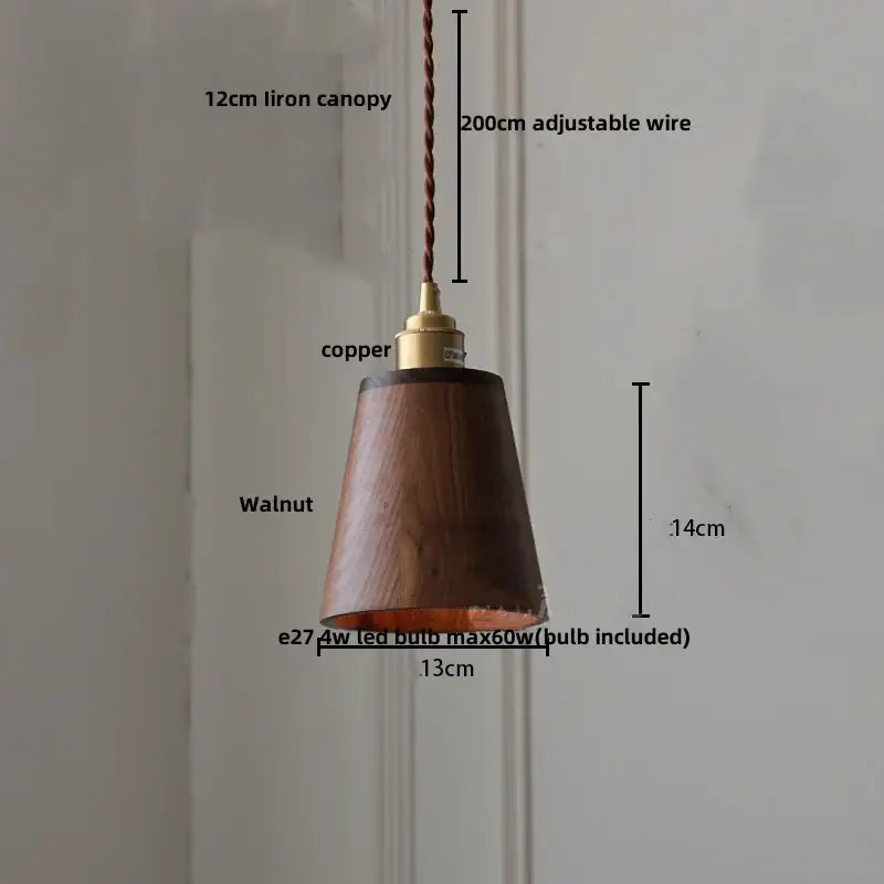 Minimalist walnut and brass glass led pendant lamp with warm wood and copper finish for dining room lighting