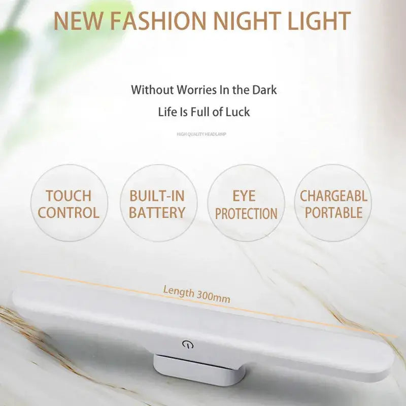 A sleek minimalist white 30cm led night light table lamp with touch control and built-in battery for bedrooms