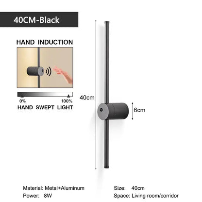 Black 40cm hand induction led wall lamp with metal and aluminum for minimalist bedroom decorbites led wall lamps