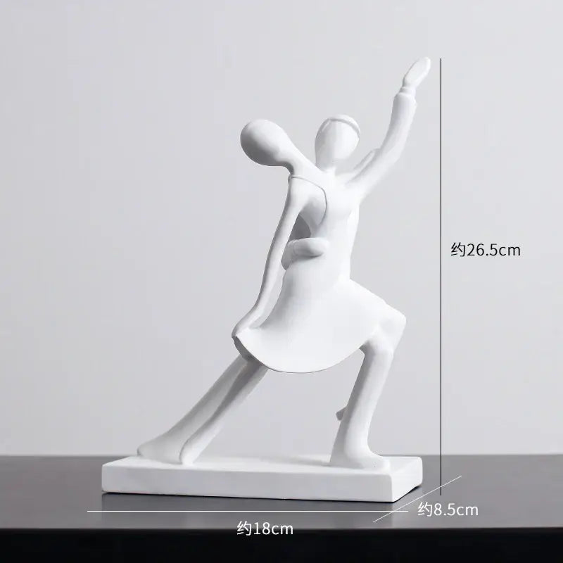 White ceramic minimalist abstract figures sculpture of two dancers for living room decor
