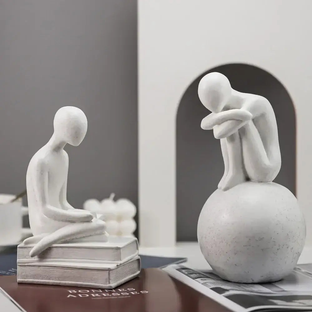 Minimalist white abstract people resin statue set featuring two decorbites abstract people figurines for living room decor
