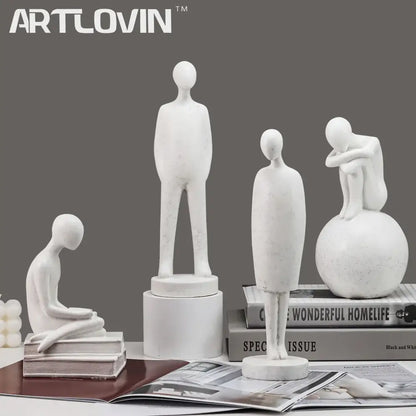Minimalist white abstract people resin statue set featuring smooth decorbites abstract people for living room decor