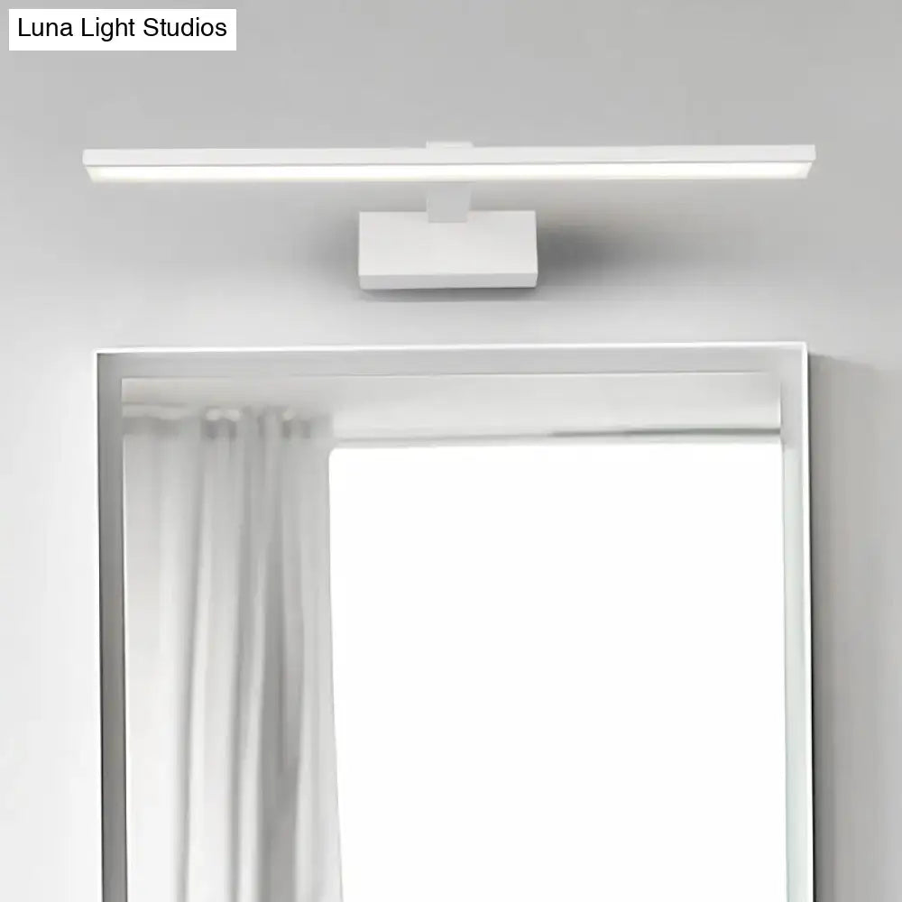 Minimalist white acrylic vanity mirror light with sleek rectangular led design and integrated bulb base for bathroom use