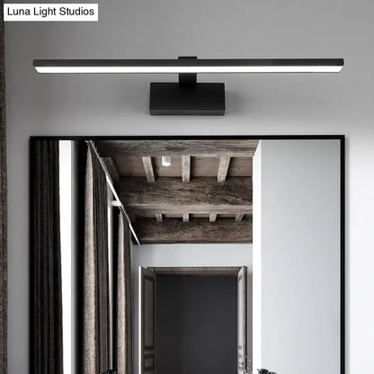 Modern black rectangular led vanity mirror light with minimalist white acrylic bulb base for bathroom use