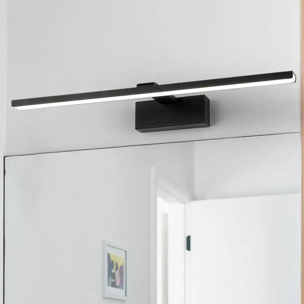 Black rectangular led vanity mirror light with sleek modern design for minimalist white acrylic bathroom fixture