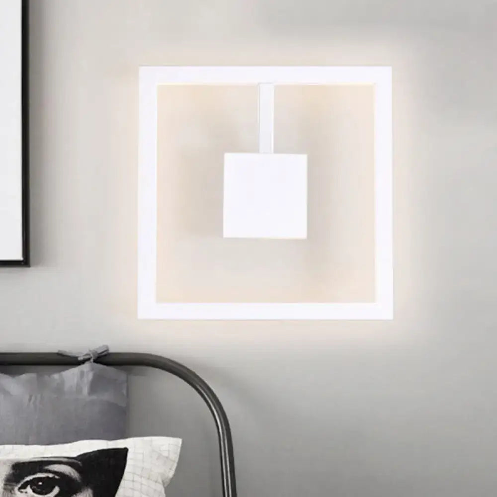 Minimalist white acrylic wall light fixture with soft ambient lighting and direct wired electric installation for bedroom use