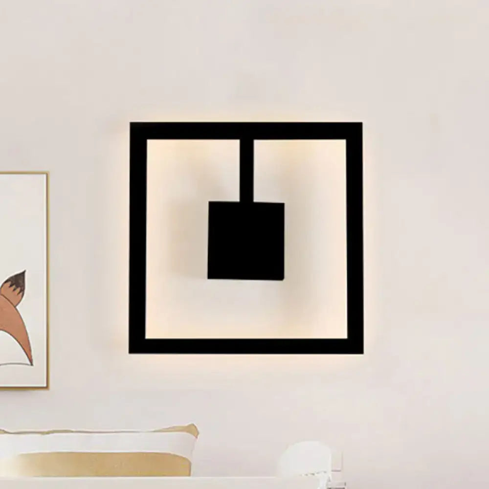 Black square wall sconce minimalist geometric design white acrylic light fixture direct wired electric maximum bulb wattage
