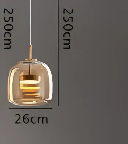 Minimalist white and black glass pendant light with a golden pendant light featuring a clear glass globe and led strip