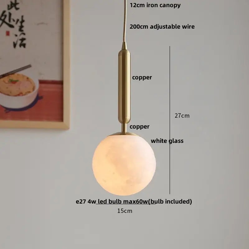 Minimalist white ceramic led pendant lamp with a warm glow glass led pendant and copper-finished metal components