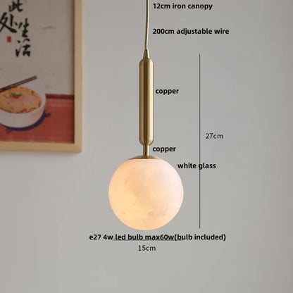 Minimalist white ceramic led pendant lamp with a warm glow glass led pendant and copper-finished metal components