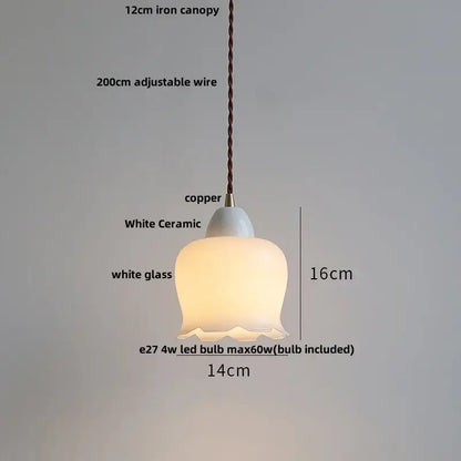 Minimalist white ceramic and glass led pendant lamp with copper top and adjustable 200cm wire suspension for dining room
