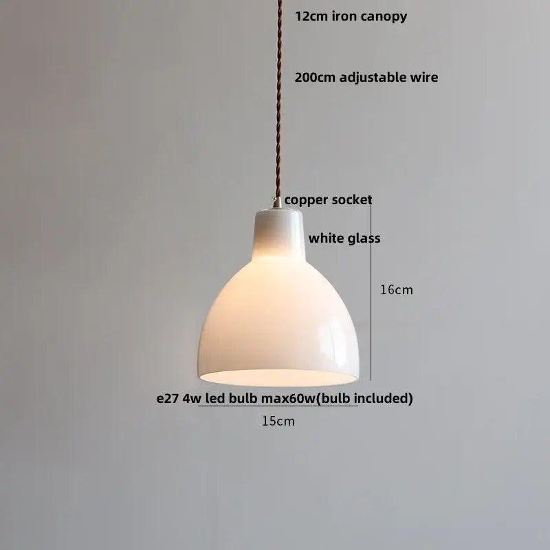 Minimalist white glass led pendant lamp with copper socket and 200cm adjustable wire for dining room warm glow