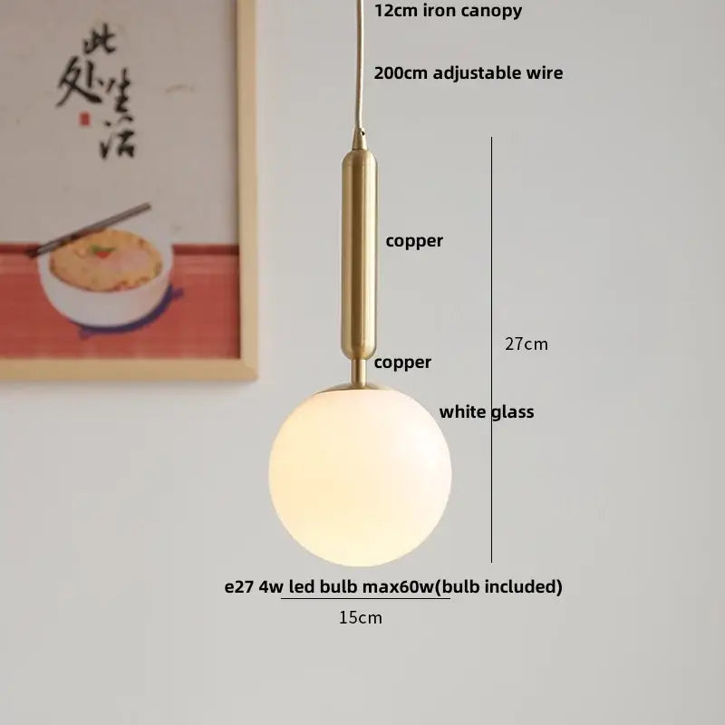 Minimalist white ceramic led pendant lamp with frosted glass led pendant and copper-toned components for warm dining glow