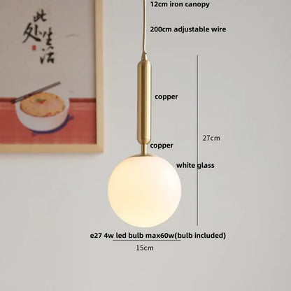 Minimalist white ceramic led pendant lamp with frosted glass led pendant and copper-toned components for warm dining glow