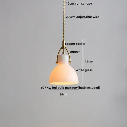 Minimalist white ceramic led pendant lamp with glass led pendant shade and adjustable brass wire for dining room lighting