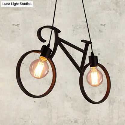 Black metal city bike pendant light with two exposed filament bulbs open bulb design 220v-240v 110v-120v suspension
