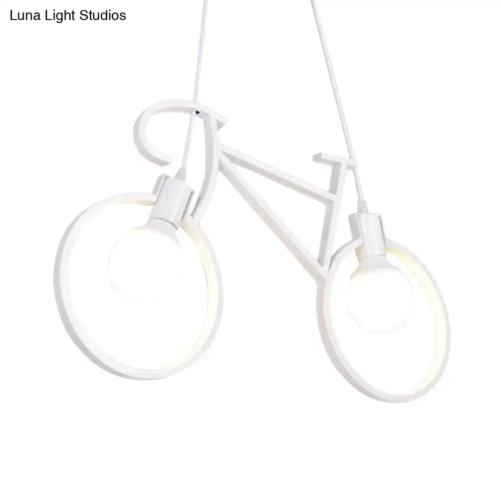 White iron city bike pendant light with open bulb design featuring illuminated circular rings for kids room 220v-240v