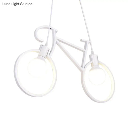 White iron city bike pendant light with open bulb design featuring illuminated circular rings for kids room 220v-240v