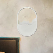 Oval-shaped white minimalist wall sconce mirror with cloud-like cutout design suitable for 220v-240v 110v-120v wall lamp use