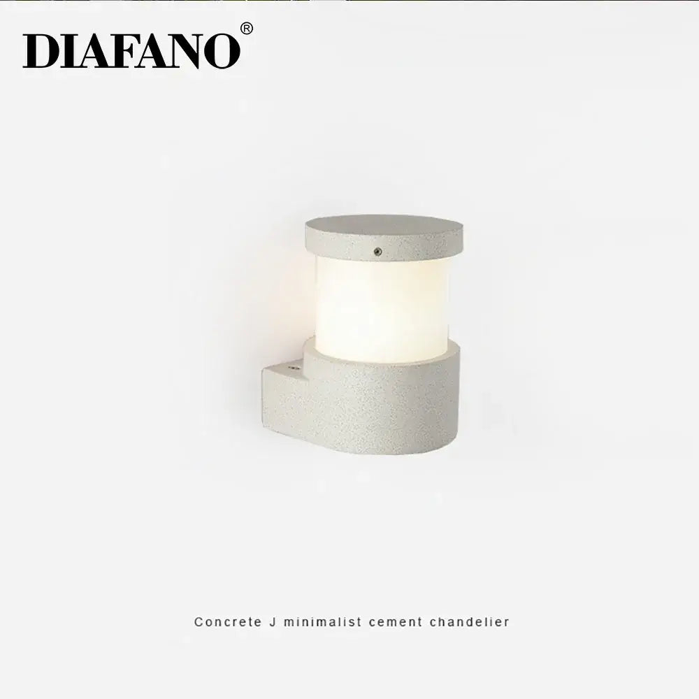 Minimalist white concrete outdoor wall lamp with gray cylindrical frosted glass diffuser for concrete outdoor wall decorbites