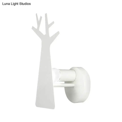 Minimalist white deer tree wall mount light bedroom sconce in sleek metal with modern silhouette for green grey white decor