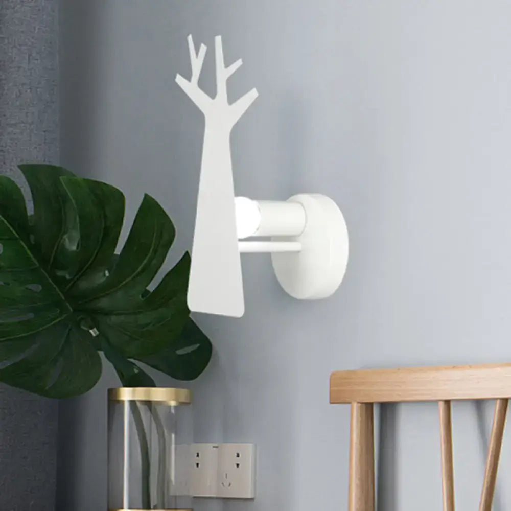 Minimalist white deer tree wall mount light with smooth matte finish for bedroom sconce in green grey white tones