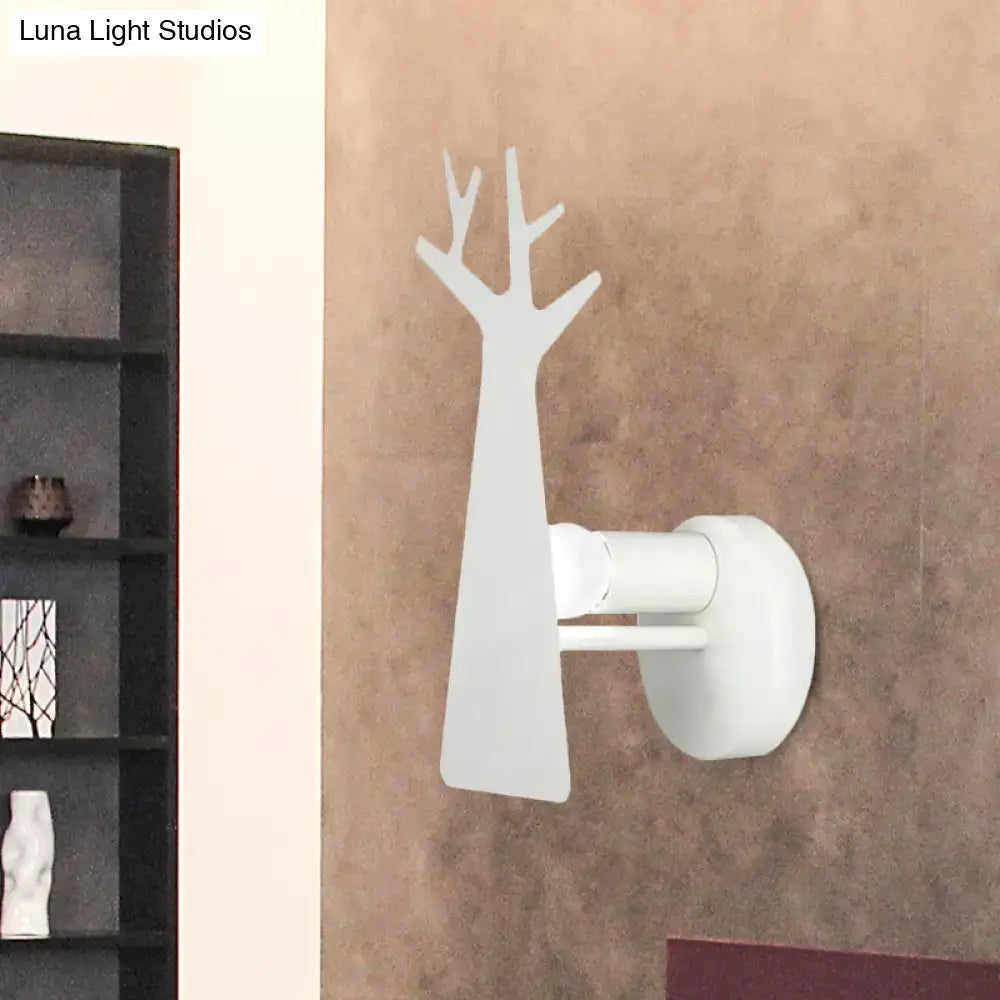 Minimalist white deer tree wall mount light in green grey white with a tree wall mount design for bedroom sconce use