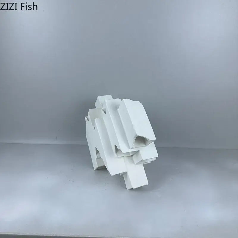 Minimalist white abstract geometric ceramic desk ornament made of molded plastic for modern decorbites geometric ceramic decor