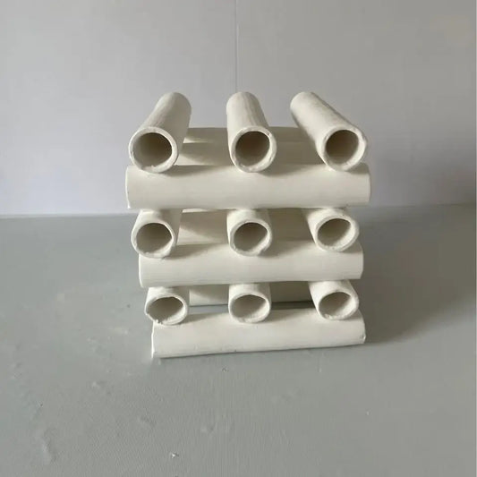 Minimalist white geometric ceramic pipe decorative figurines with a stacked design for living room decorbites decor