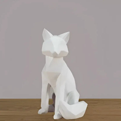 Minimalist white geometric fox sculpture with angular faceted design for living room decor
