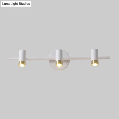 Minimalist white and gold three-arm vanity lamp with cylindrical bulb base modern wall sconce light type