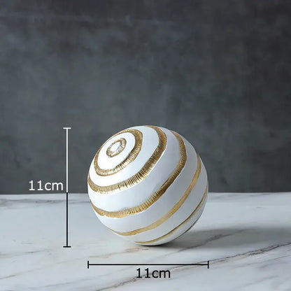 Minimalist white spherical desk decoration with gold metallic spiral stripes 11cm diameter golden texture ball geometric desk decoration
