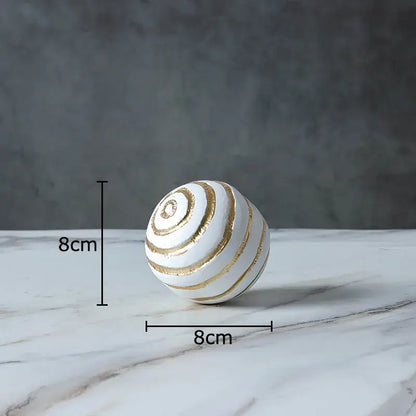 Minimalist white ceramic knob with gold spiral stripes 8cm diameter geometric desk decoration for living room